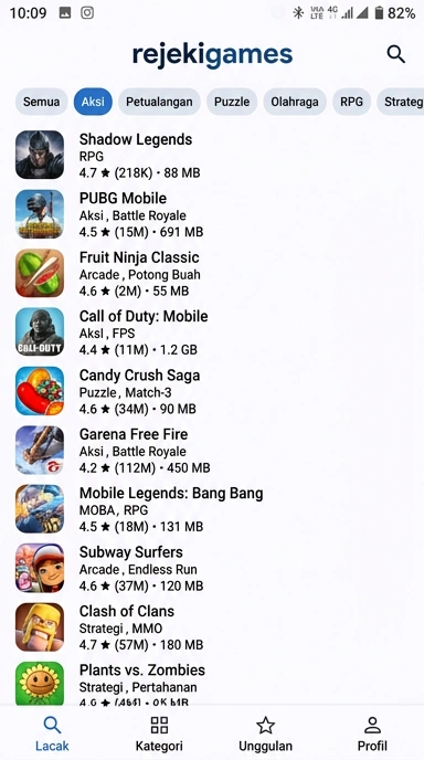 Tampilan katalog aplikasi rejekigames