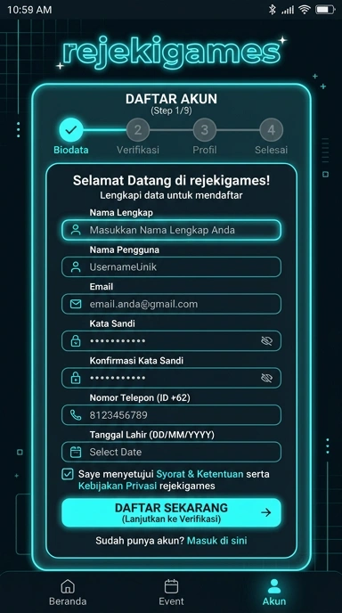 Tampilan halaman daftar rejekigames